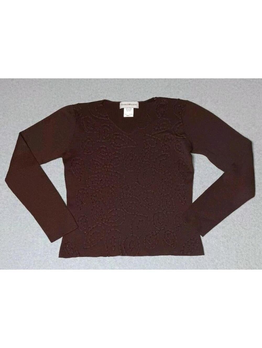 Sharon Young Silk Blend Long Sleeve Blouse Womens Size Small Brown Paisleys...